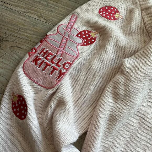 Hello Kitty Cardigan Strawberry Milk Skimmer Sweater Knit Patch Sanrio XL - Picture 9 of 10
